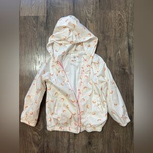GAP Baby White Hooded Rain Jacket with Pink-Trim Rainbow Print